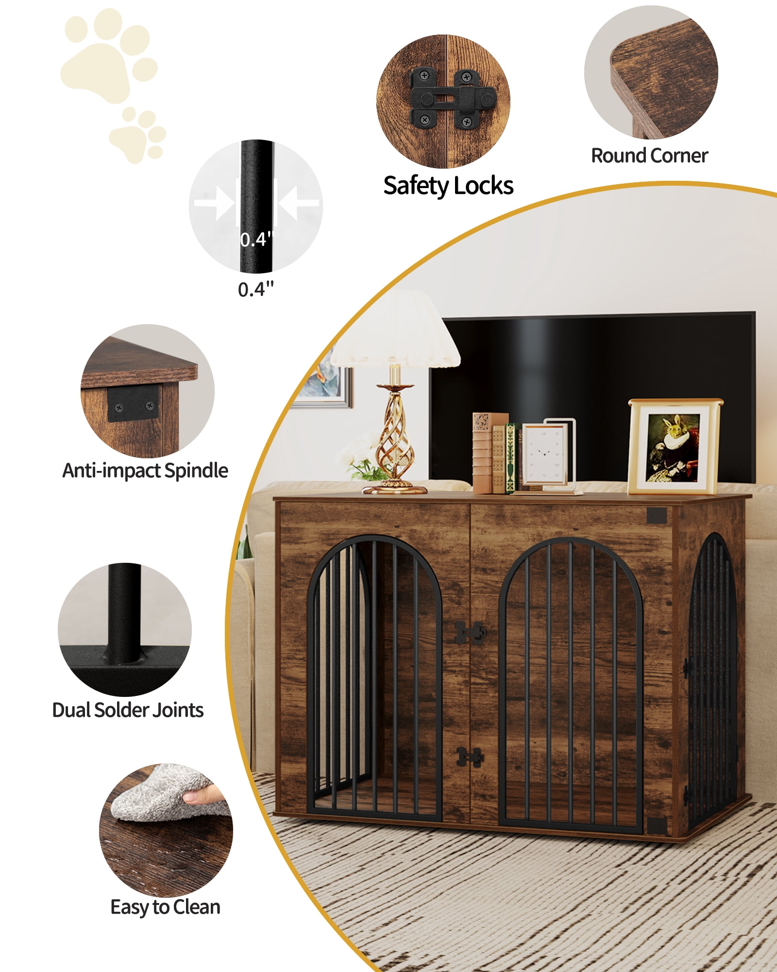 44.1" Dog Crate Furniture, 3 Door Wooden Dog Crate Furniture for Small/Medium/Large Dog,Rustic Brown