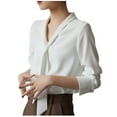 thumbnail image 2 of ClodeEU Work Blouse for Women's, Elegant Bow Tie Neck Shirt,Long Sleeve Shirt Top White,Womens Plus M, 2 of 4