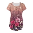 thumbnail image 4 of Aloohaidyvio Tops,Women Fashion V- Neck Floral Printed Tunic Tops Buttons Short Sleeve T-Shirt, 4 of 5