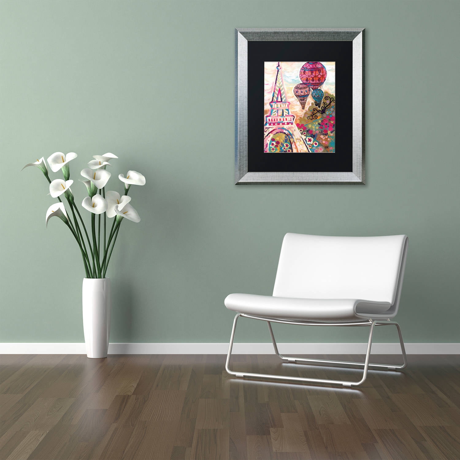 Trademark Fine Art "Ballons Sur Paris" Canvas Art by Natasha Wescoat, Black Matte, Silver Frame