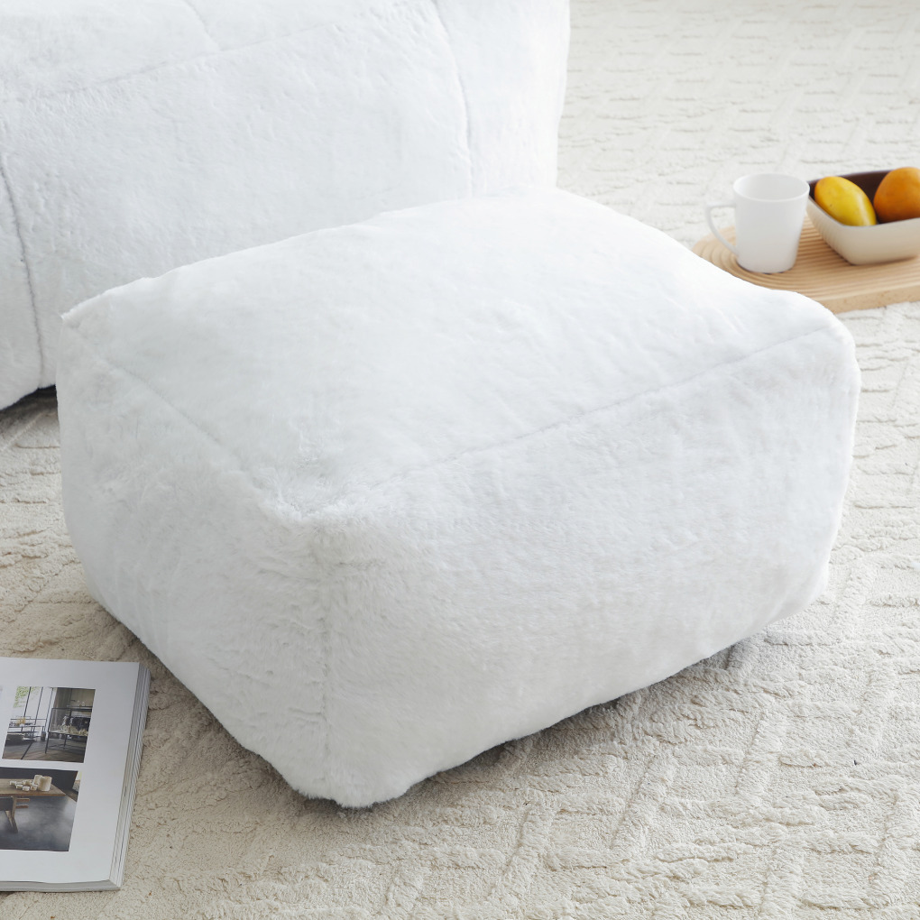 Giant Bean Bag Chair for Adults, Oversized Lazy Sofa with Footstool and Handle, Faux Fur Shell-Shaped Reading Chair for Living Room Bedroom, White