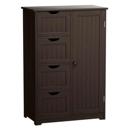 Gymax Wooden 4 Drawer Free Standing Bathroom Floor Cabinet Adjustable Storage Cupboard