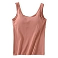 thumbnail image 3 of Tank Top Women , Tanktop with Built In Bra for Women , White Ribbed Tank Top Woman Womens Tank Tops With Built In Bras 2024 Summer Casual Crew Neck Sleeveless Camisole Cotton Padded Workout Tops, 3 of 4