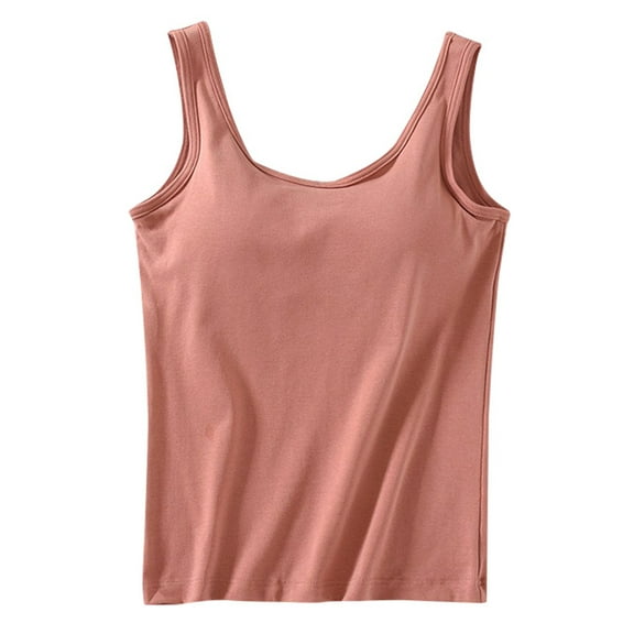 Women's Cotton Built In Bra Tank Top with Light Padded Support Crew Neck Sleeveless Camisole for Workout Casual Summer Wear 2024 60g 20x20x1cm