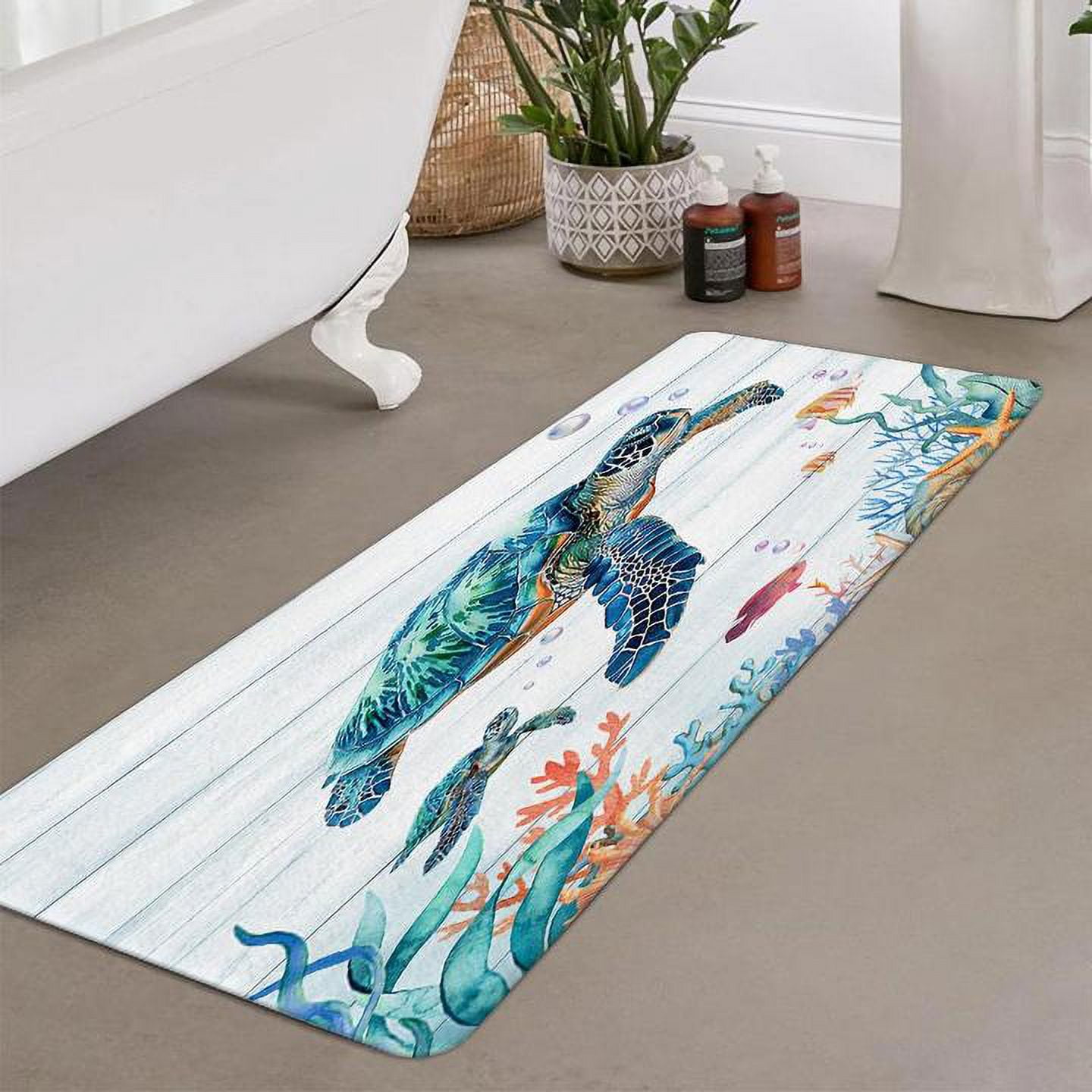 Sea Turtle Beach Bathroom Rug Nautical Bath Mats Door Coastal Carpet Floor Starfish Mat Non Slip Absorbent Rugs Decor for Kitchen Bedroom Living Room Outdoor