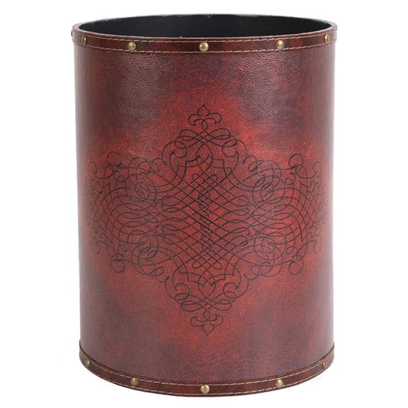 10 X 10 X 13 in.  Faux Leather Antique Design Waste Bin, Cherry