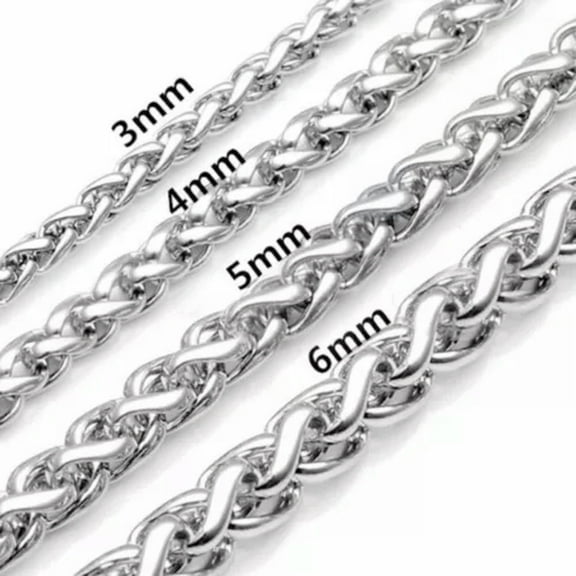 3-6mm Men Women 316L Stainless Steel Silver Curb Link Wheat Chain Necklace Gift