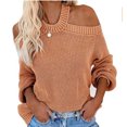 thumbnail image 2 of Women's Solid Color Sexy Off Shoulder Loose Knit Sweater Top for Fall Winter Evening Events,Camel,XL, 2 of 6