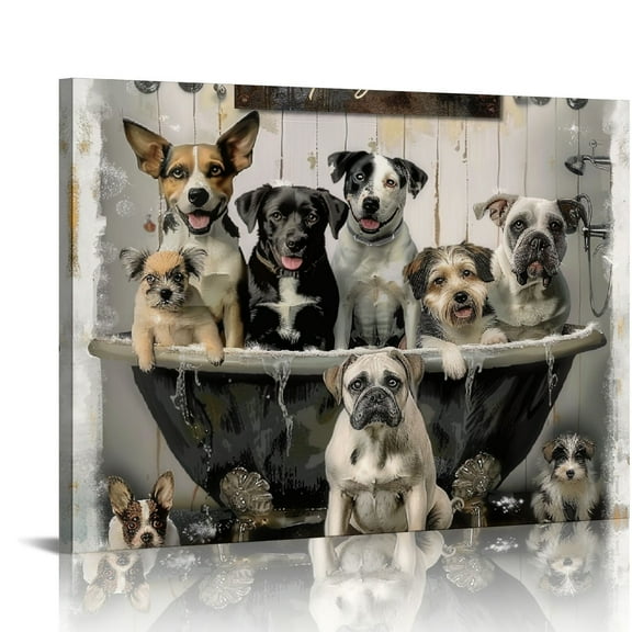 Orinice Dogs in Bathtub Fine Art Aesthetic Poster & Print Wall Painting for Home Decor 20x16in