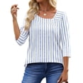 thumbnail image 3 of UVN Summer Square Neck Blouses for Women 3/4 Sleeve Shirt Ladies Dressy Casual Button Tunic Tops, 3 of 9