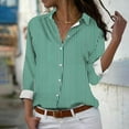 thumbnail image 2 of XFLWAM Womens Button Down Shirts Striped Long Sleeve V Neck Tops Wrinkle Free Collared Work Office Solid Blouses Casual Tops Green S, 2 of 4