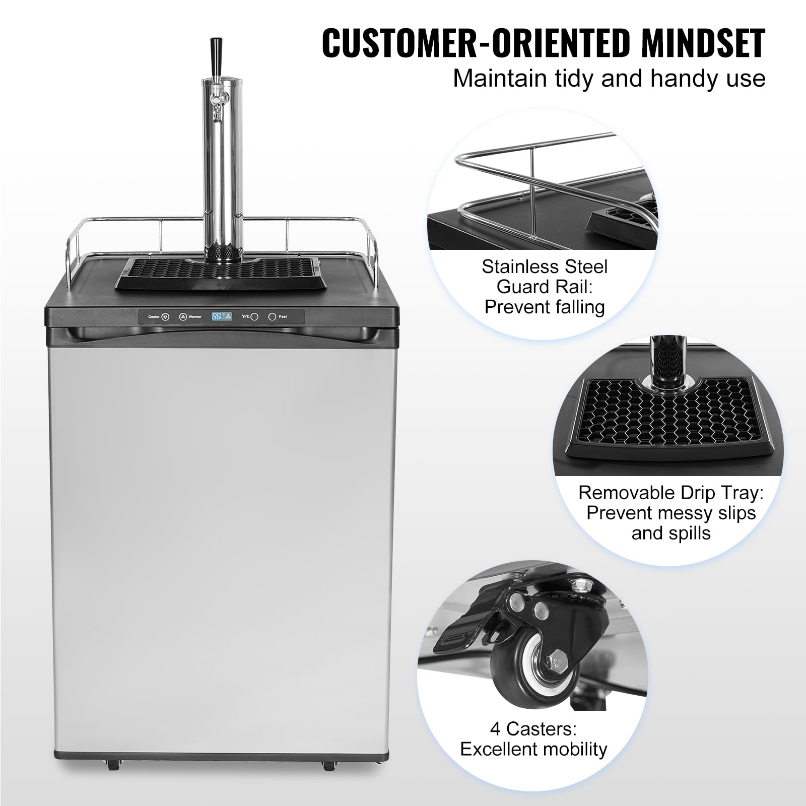 KFFKFF Beer Cooler, 162L Single Faucet Draft Beverage Chiller, Large Capacity Keg Fridge with Storage, CO2 Cylinder (Empty), 23°F- 82.4°F Adjustable Cooling,