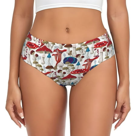 Naloa Colorful Mushrooms (2) Women s High Waisted Cotton Underwear Soft Breathable Panties Stretch Briefs Seamless Ladies PantiesXX-Large