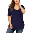 thumbnail image 2 of JYLFC Women Plus Size Shirts Short Sleeve T Shirts V Neck Summer Blouse, Navy 4XL, 2 of 4
