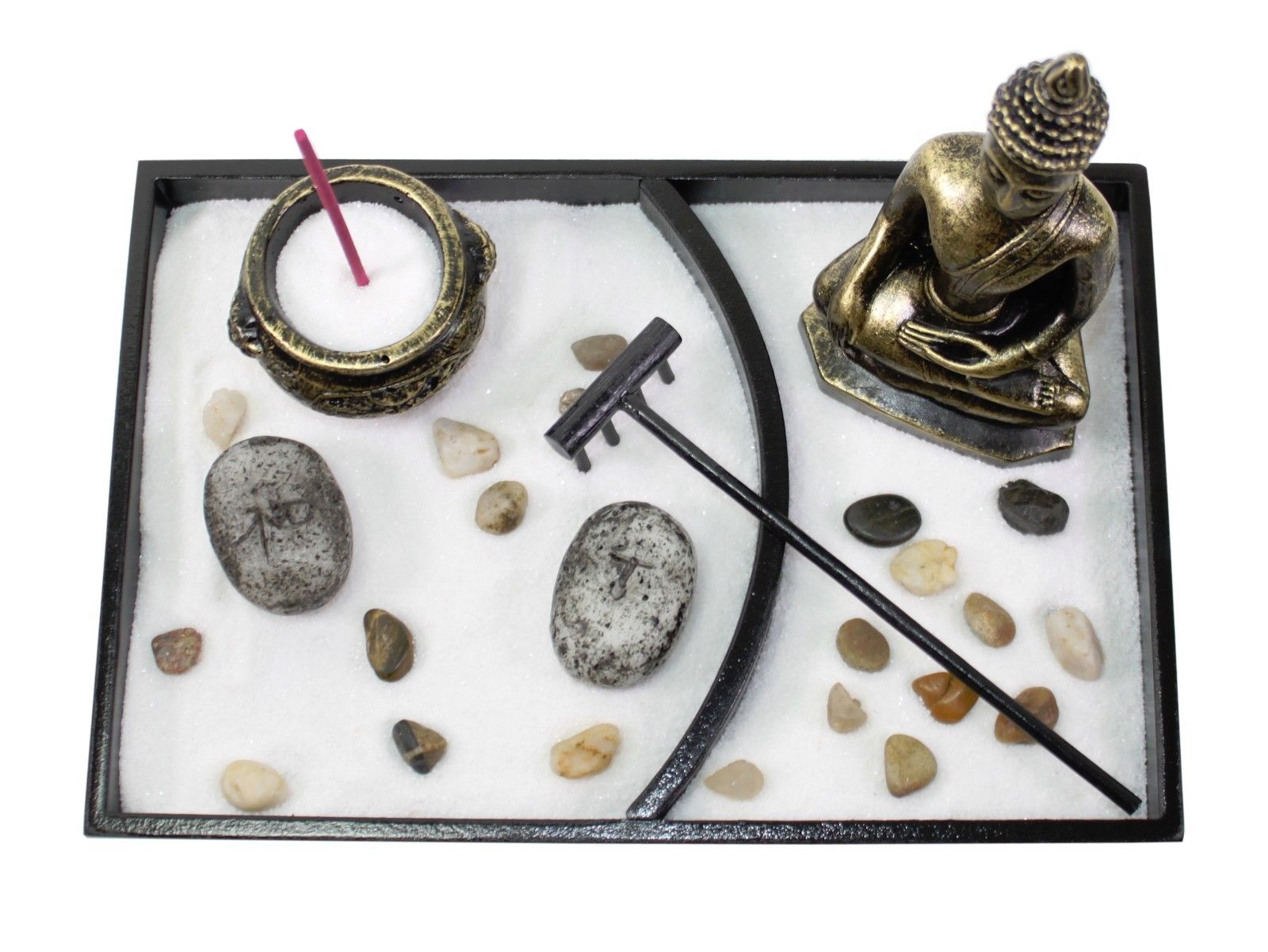 Tabletop Zen Garden Buddha Rock Rake Sand Candle Incense Burner Home Decor Gift ?