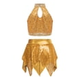 thumbnail image 3 of iiniim Girls 2 Piece Jazz Latin Dance Outfit Sequin Sleeveless Crop Top with High Low Mini Skirt for Disco Hip Hop Dancewear Gold 10, 3 of 7