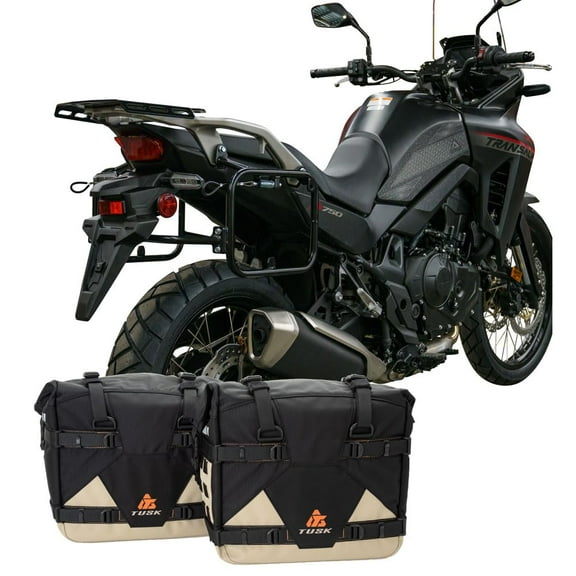 TUSK Pannier Racks Pilot Pannier Bags Black/Tan for Honda Transalp XL750 2024