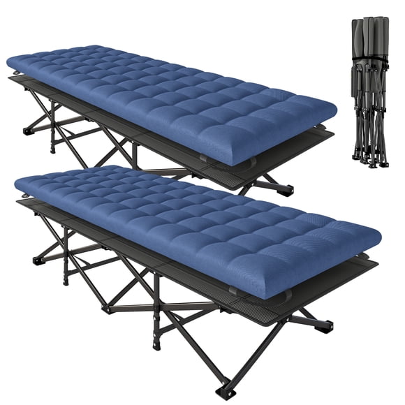 Outsunny Set of 2 Camping Cot with Pad, 32" Extra Wide Folding Cots, Blue