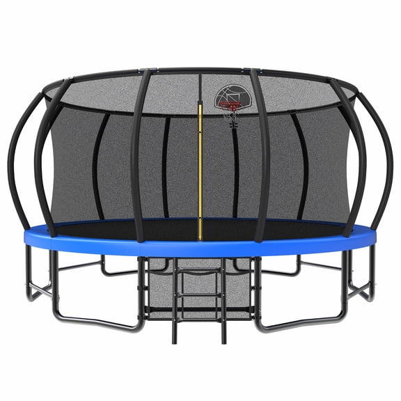 Alvantor 16Ft Trampoline for Kids & Adults, Upgrad Pumpkin Trampolines with Enclosure Net and Basketball Hoop for Backyard Blue