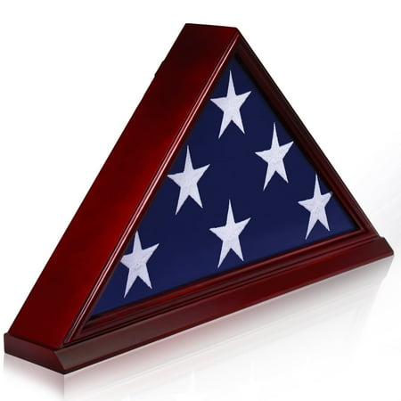 Anley Solid Wood Memorial Flag Display Case with Base - Real Glass Front - Wall Mounted Burial Flag Frame - American Veteran USA 5  x9.5  Folded Flags Shadow Box