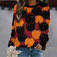 thumbnail image 2 of Chandail en Molleton Citrouille Chat pour Femmes Halloween Col Rond Chandail Manches Longues Hauts Décontractés Amples, 2 of 5