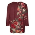 thumbnail image 4 of Htigea Ladies 3/4 Sleeve Crew Neck T Shirt Flower Print Tees Casual Comfy Pullover Top Summer Fall Spring Tshirts Red,XL, 4 of 5
