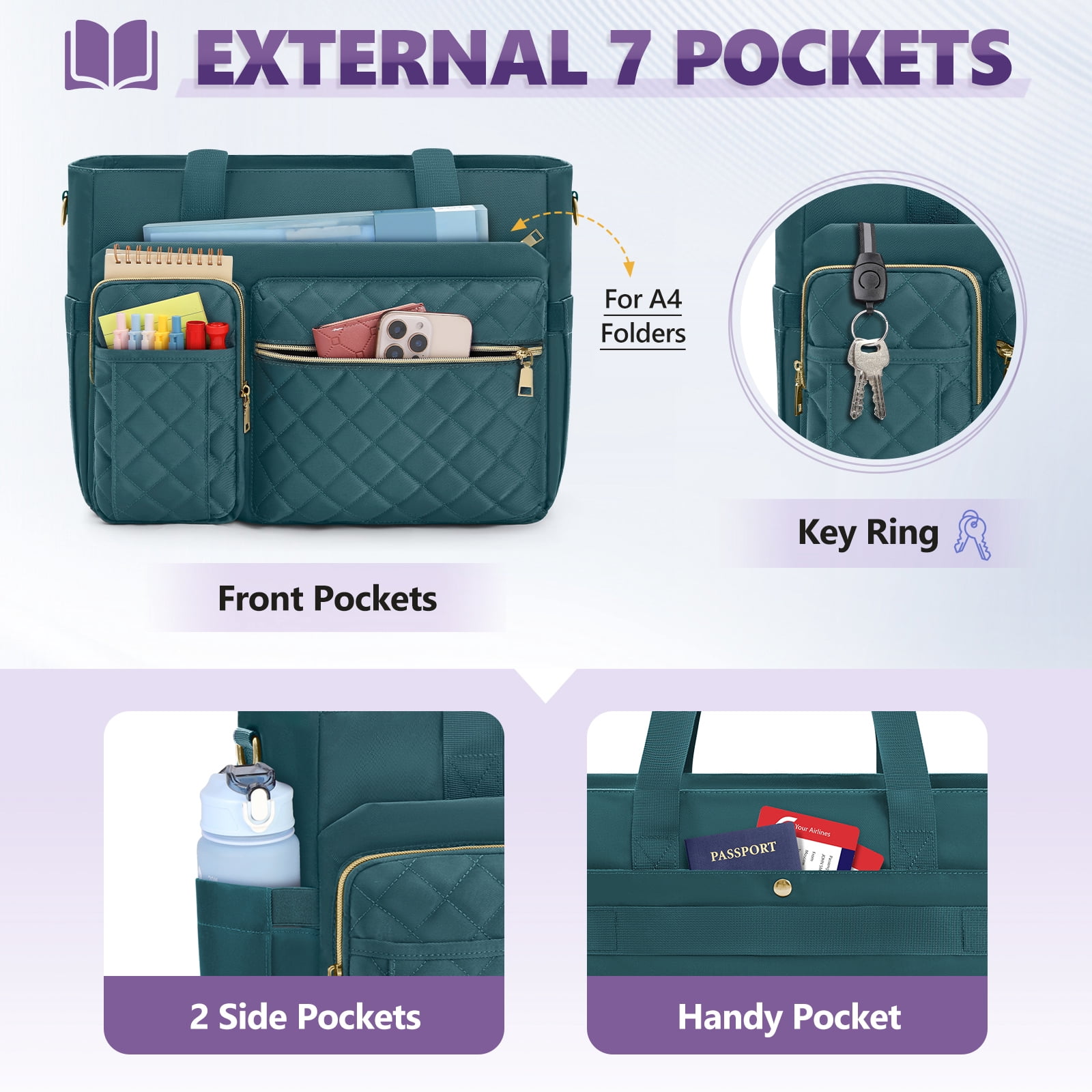 Teacher Tote Bag 15.6 inch Laptop Bag for Women Laptop Briefcase Work Bags Nurse Tote Professional Computer Messenger Shoulder Bags for Office, College, Nursing,DarkGreen
