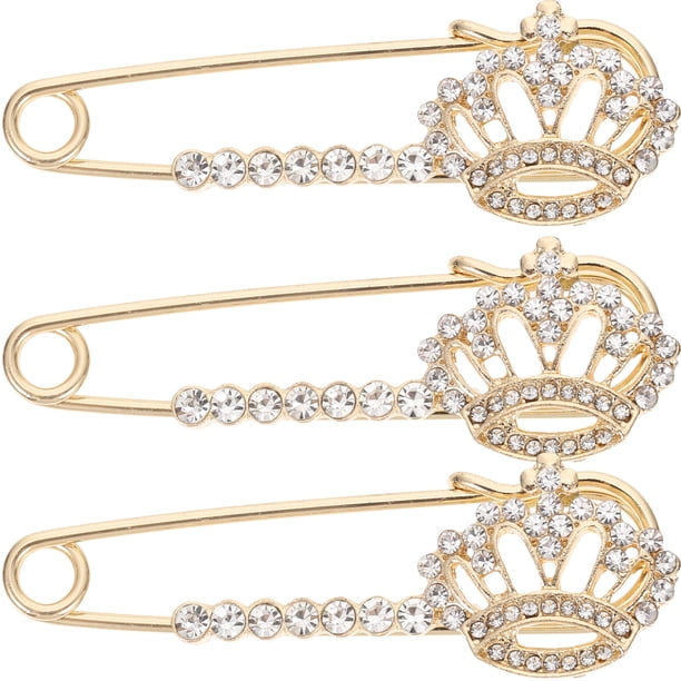 BRIGHTFUFU 3pcs Crown Pin Broche Pin de seguridad Pin de seguridad Pin de chal para mujeres