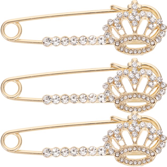 BRIGHTFUFU 3pcs Crown Pin Broche Pin de seguridad Pin de seguridad Pin de chal para mujeres