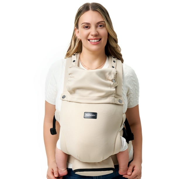 Momcozy Portabebé Cangurera Bebé Recién Nacido, Portabebés Ergonómico, Cómodo Y Ligero Para 3,5-10,5 kg, Soporte Para El Cuello Ajustable Con Parasol, Malla Transpirable, Caqui 1 Unidadm Modelo CR02