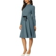 thumbnail image 4 of INSPIRE CHIC Robe Midi en Tricot pour Femme, Élégante, Col Montant, Manches Longues, Taille à Nouer, pour le Travail, S Gris, 4 of 6