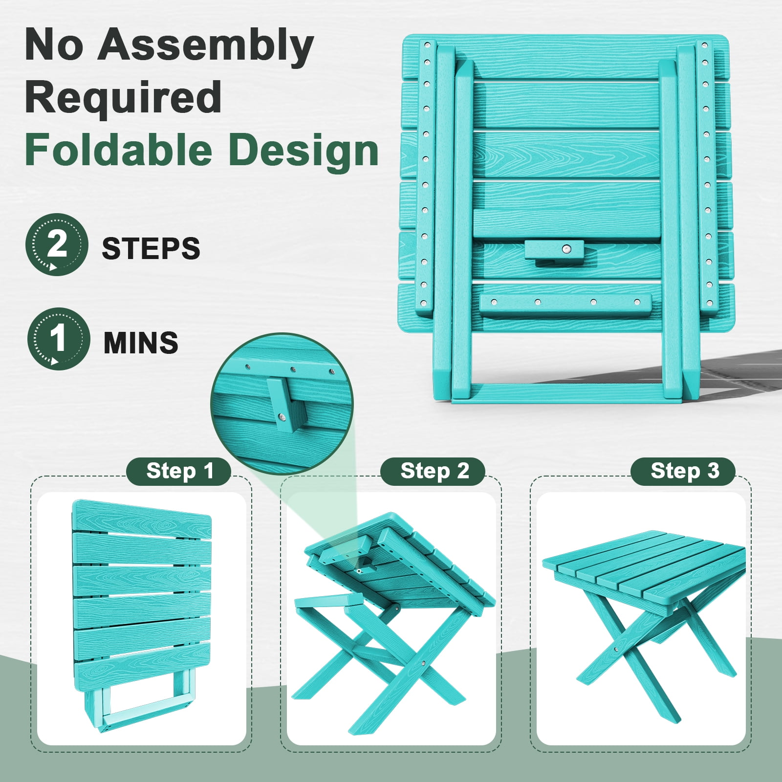 SERWALL Small Folding Side Table set 2, HDPE All Weather Adirondack End Table, No Assembly Required, Aruba