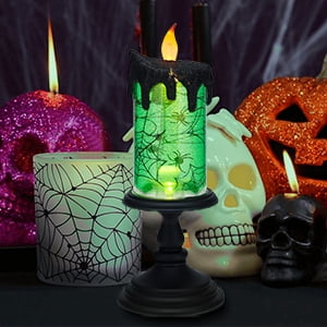 Halloween Snow Globe Candles Lighted Lamp, Lighted Flameless Candles with Water Glitter Swirls and Spooky Moving,Battery Operated
