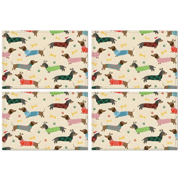 Colorful Funny Dachshund Summer Placemats Table Placemats Set Of 4-Linen Kitchen Washable Placemats Table Mats 11.8"x17.7"Non-Slip Heat Resistant