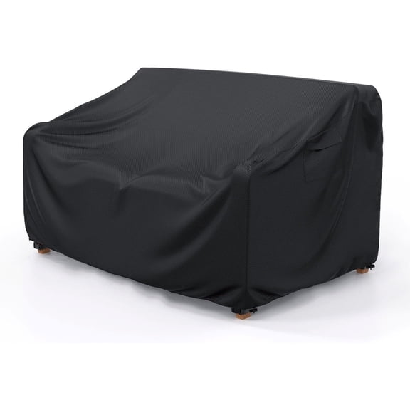 FLASHLUMI Heavy Duty Waterproof Outdoor Patio Sofa Cover, Windproof UV Resistant Furniture Protector with Buckles & Drawstring, Black, 54"x37"x35"