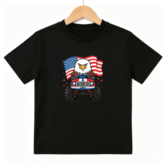 American Eagle Monster Truck Boys Graphic Tee, Patriotic 100% Cotton Kids Short Sleeve T-Shirt 4-13Y