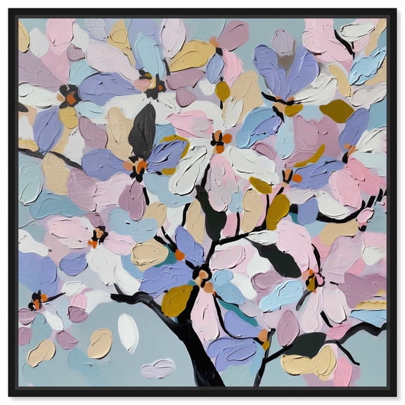 Blossoming In Pastels Abstract Canvas Wall Art by Art Remedy, Black Floater Frame, 12"x12"