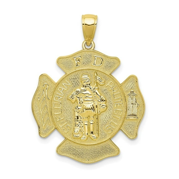 Auriga Fine Jewelry 10K Yellow Gold St. Florian Protect Us/Fire Dept. Pendant for Women (L-34 mm,W-23.5 mm)