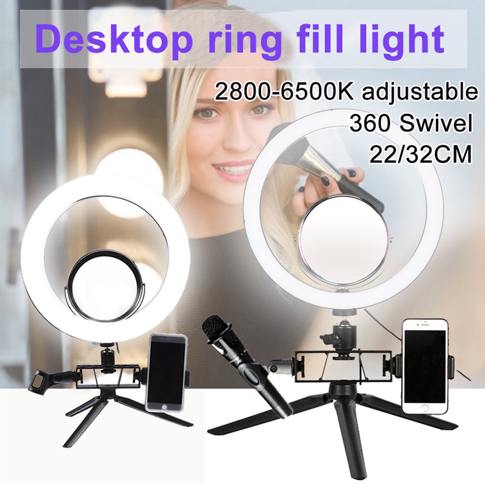 120pcs LED Ring Light with Tripod Stand, Makeup Mirror, Phone Clip, Microphone Clip Kit Camera