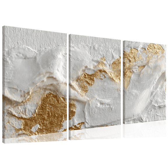 Ullo0ord Framed Minimalistic Large Wall Art Decor White Golden Abstract Canvas Painting, Smooth Texture, Modern Farmhouse Style, Perfect for Living Room, Bedroom 12*16 inch*3pcs