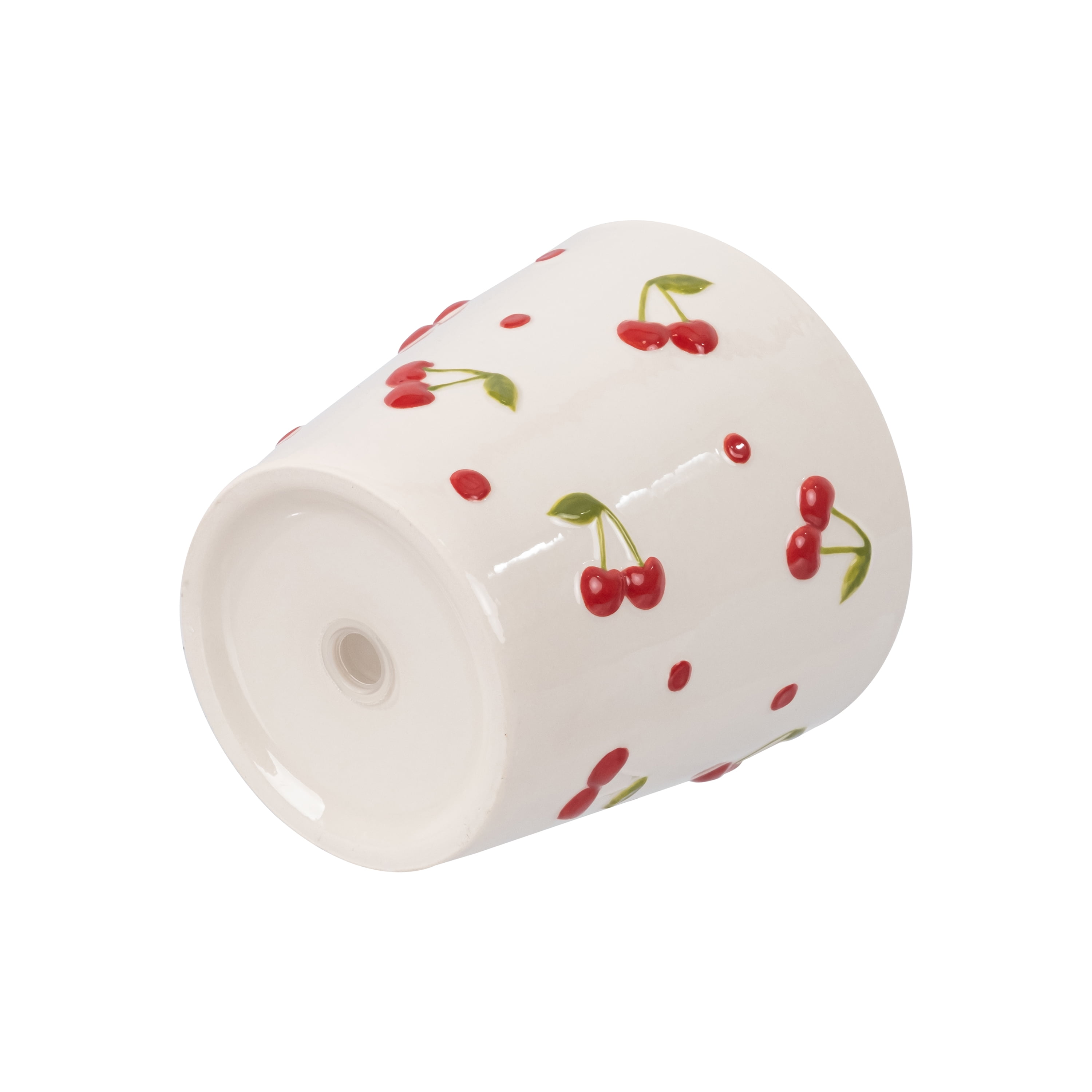 Mainstays 6.25" x 6.25" x 6" Round Cream and Red Ceramic Cherry Planter