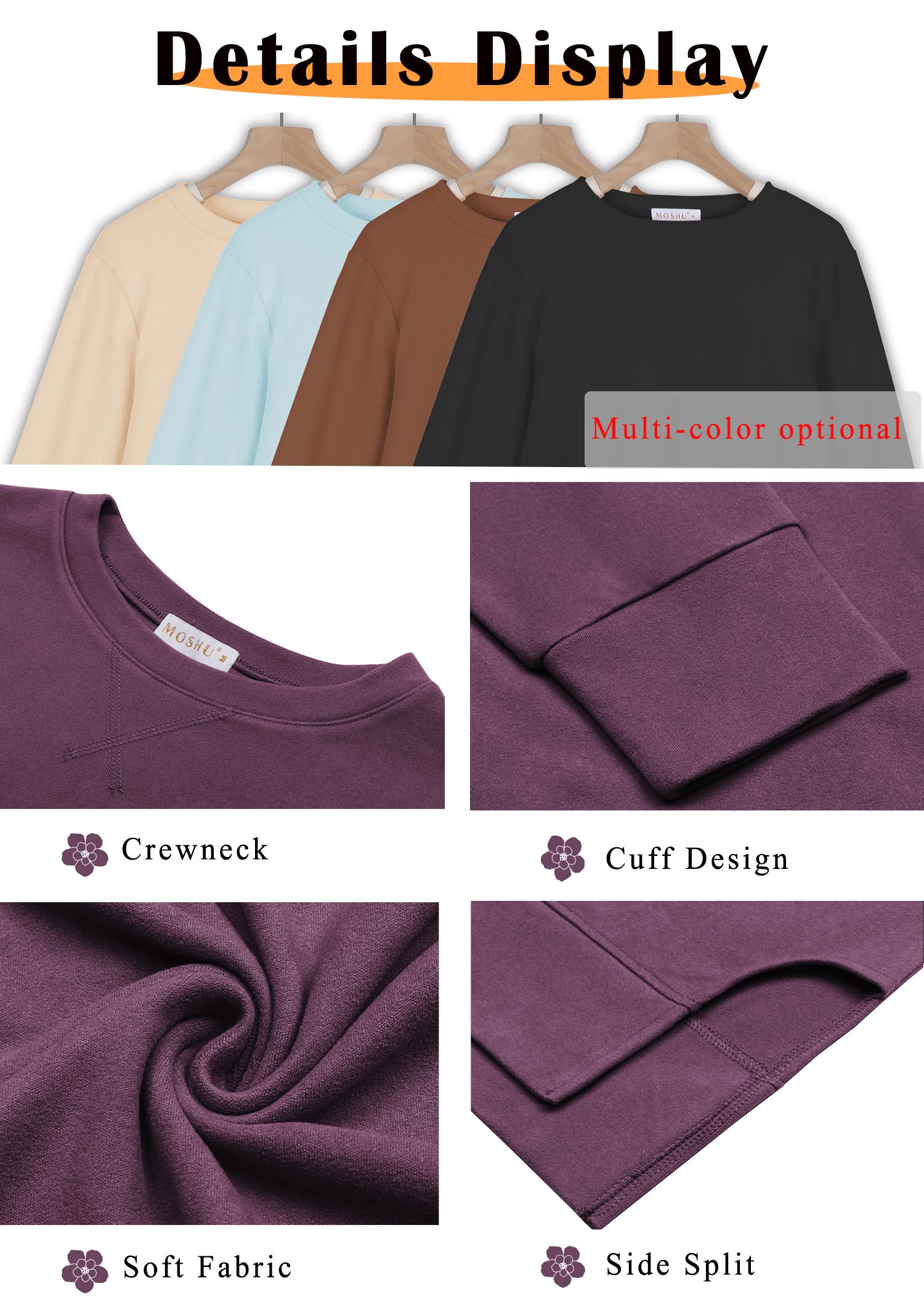 MOSHU Women's Crewneck Sweatshirt with Side Split Hem photo 5