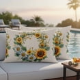 thumbnail image 5 of Spring Sunflower Wreath Pillow Covers 2 Pack Country Watercolor Yellow White Floral Leaf Linen Pillowcase Waterproof Outdoor Throw Pillow Cover for Patio Balcony Rectangular Cushion 20”x12”, 5 of 9