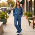 thumbnail image 6 of Szluipve 2 Piece Sets for Women Leopard Print 2 Piece Tracksuit Zip Up Stand Collar Jacket Elastic Waist Wide Leg Pants Casual Loungewear Outfit Set Royal Blue XXL, 6 of 7