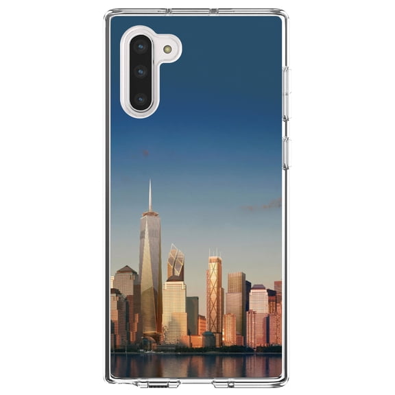 DistinctInk Clear Shockproof Hybrid Case for Samsung Galaxy Note 10 (6.3" Screen) - TPU Bumper, Acrylic Back, Tempered Glass Screen Protector - New York Skyline New - The Big Apple