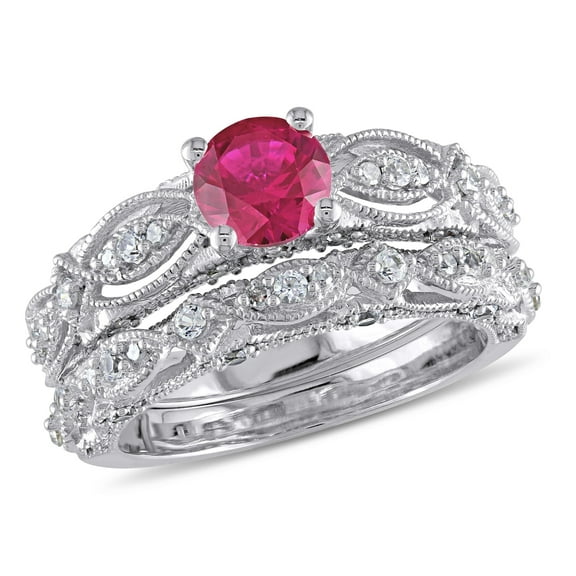 Everly Women's Created Sapphire Created Ruby 10k White Gold Bridal Set