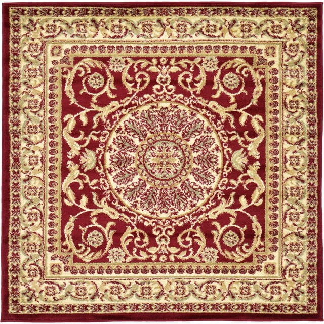 Unique Loom Versailles Medallion Floral Rug 4' x 4' Square Burgundy/Ivory