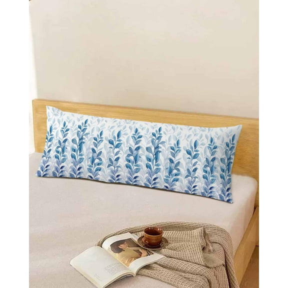 Blue Leaves Spring Throw Pillow Cover,Nature Plants Watercolor Painting Rectangle Decorative Pillow Case Protector Soft Cushion Cover Lumbar Pillowcase for Couch Sofa Bedroom Car Decor 20x54 Inch