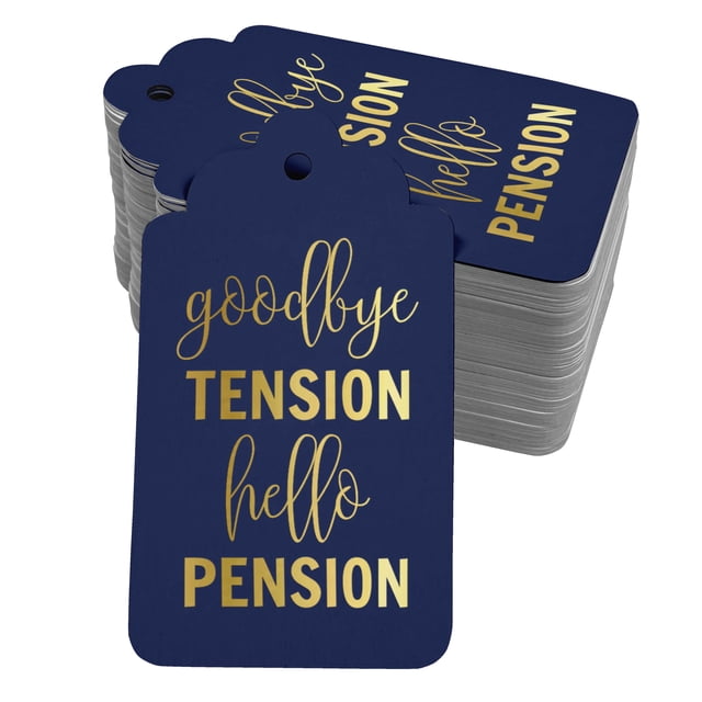 Inkdotpot Pack Of 100 Real Gold Foil Paper Tags Good Bye Tension Hello Pension Retirement Favor Hang Tags