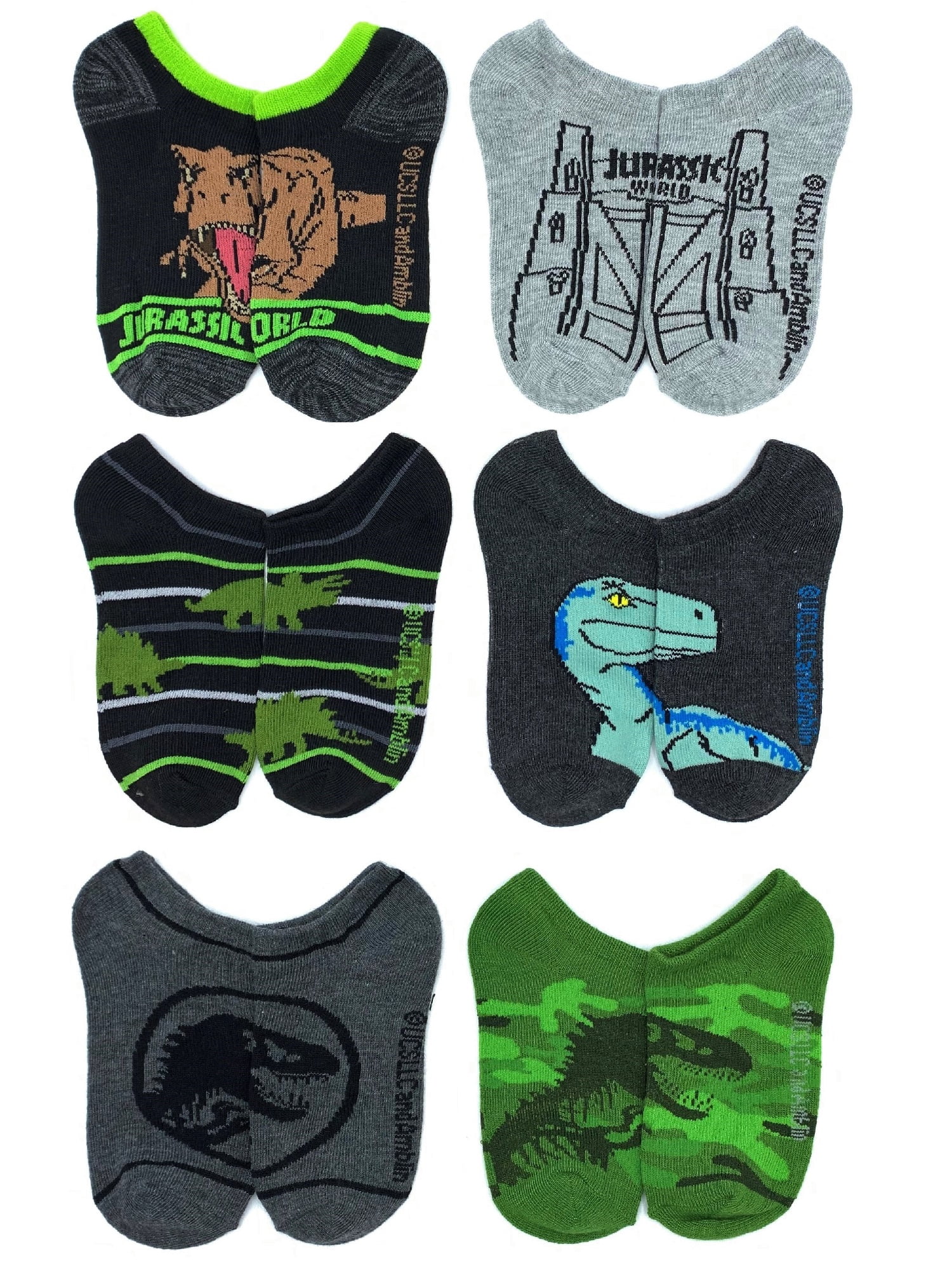 Jurassic World, Boys No-Show Socks, 6-Pack, Sizes S-L